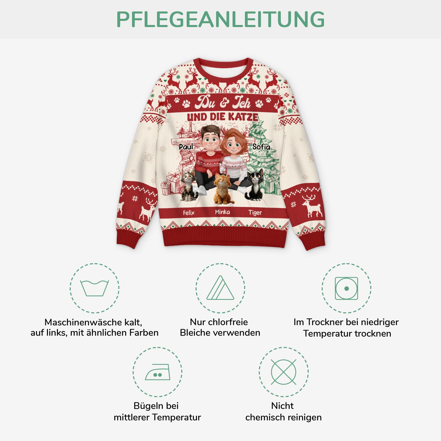 5646WGE4 du ich und die katzen cartoon personalisierter weihnachtspullover_ paar 5646WTMMD