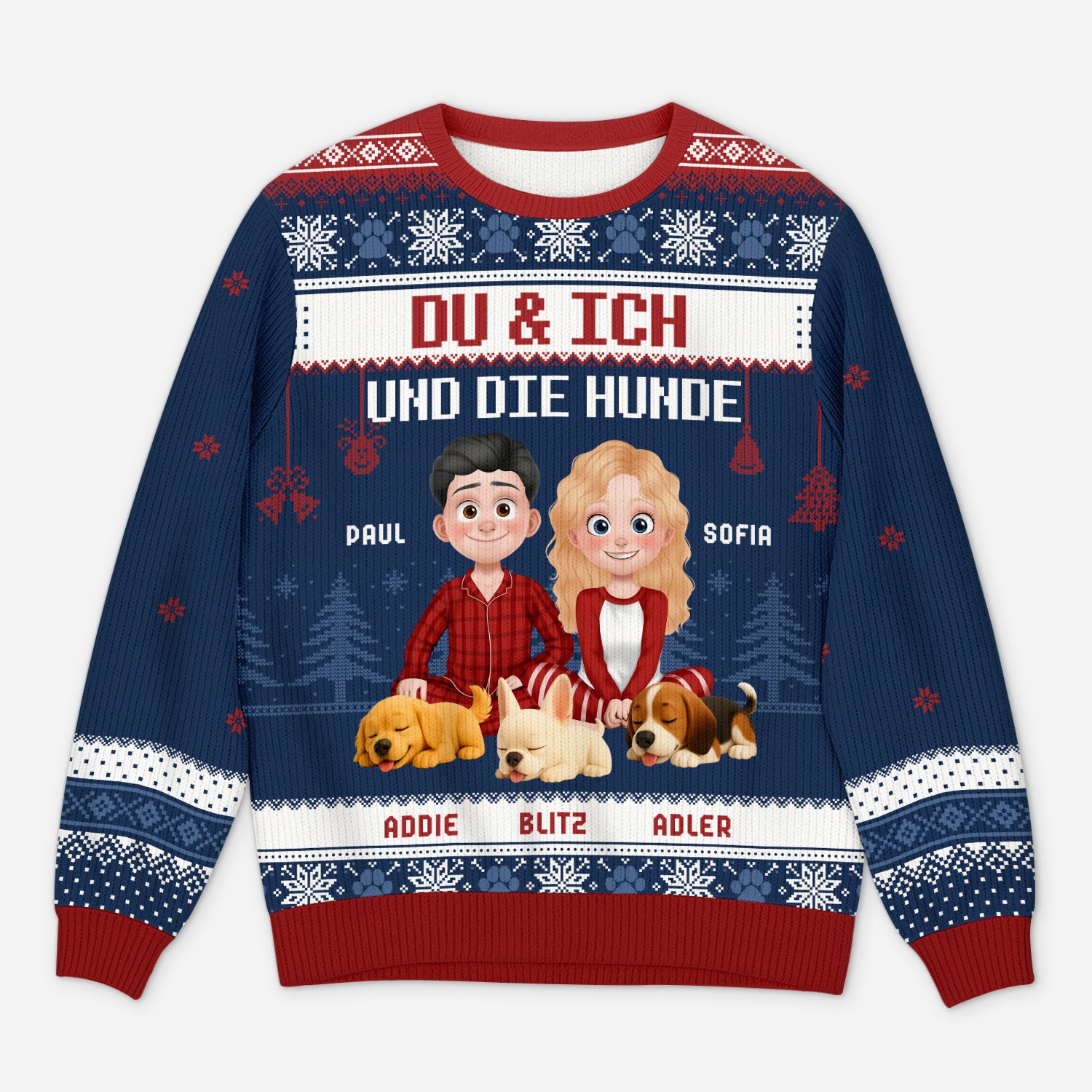 5658WGE1 du ich und die hunde personalisierter weihnachtspullover_ paar 5658W3QMC