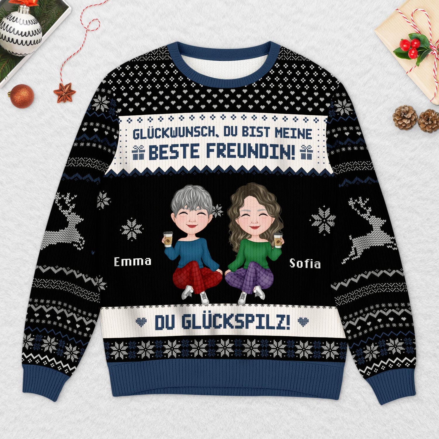 5661WGE2 gluckwunsch du bist meine beste freundin lustiger weihnachtspullover personalisiert_ 5661WKKAF