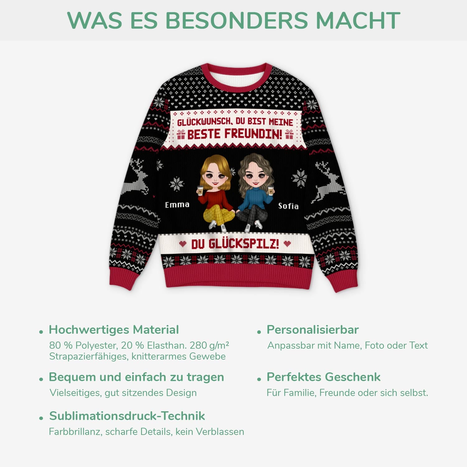 5661WGE5 gluckwunsch du bist meine beste freundin lustiger weihnachtspullover personalisiert_ 5661WKKAF