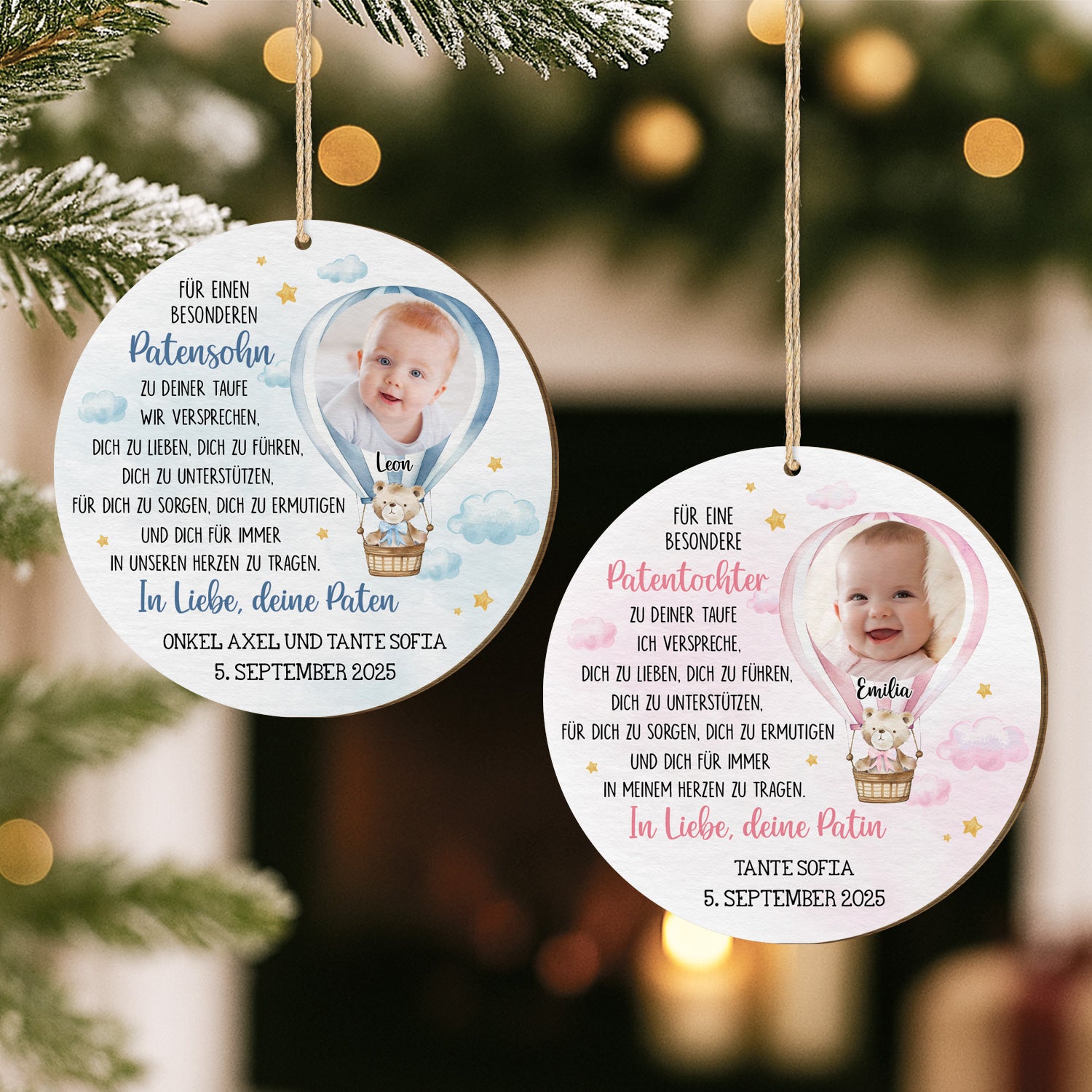 5670OGE2 patentochter patensohn personalisierte 1 schicht holz ornamente mit foto zur taufe 5670O6HAK