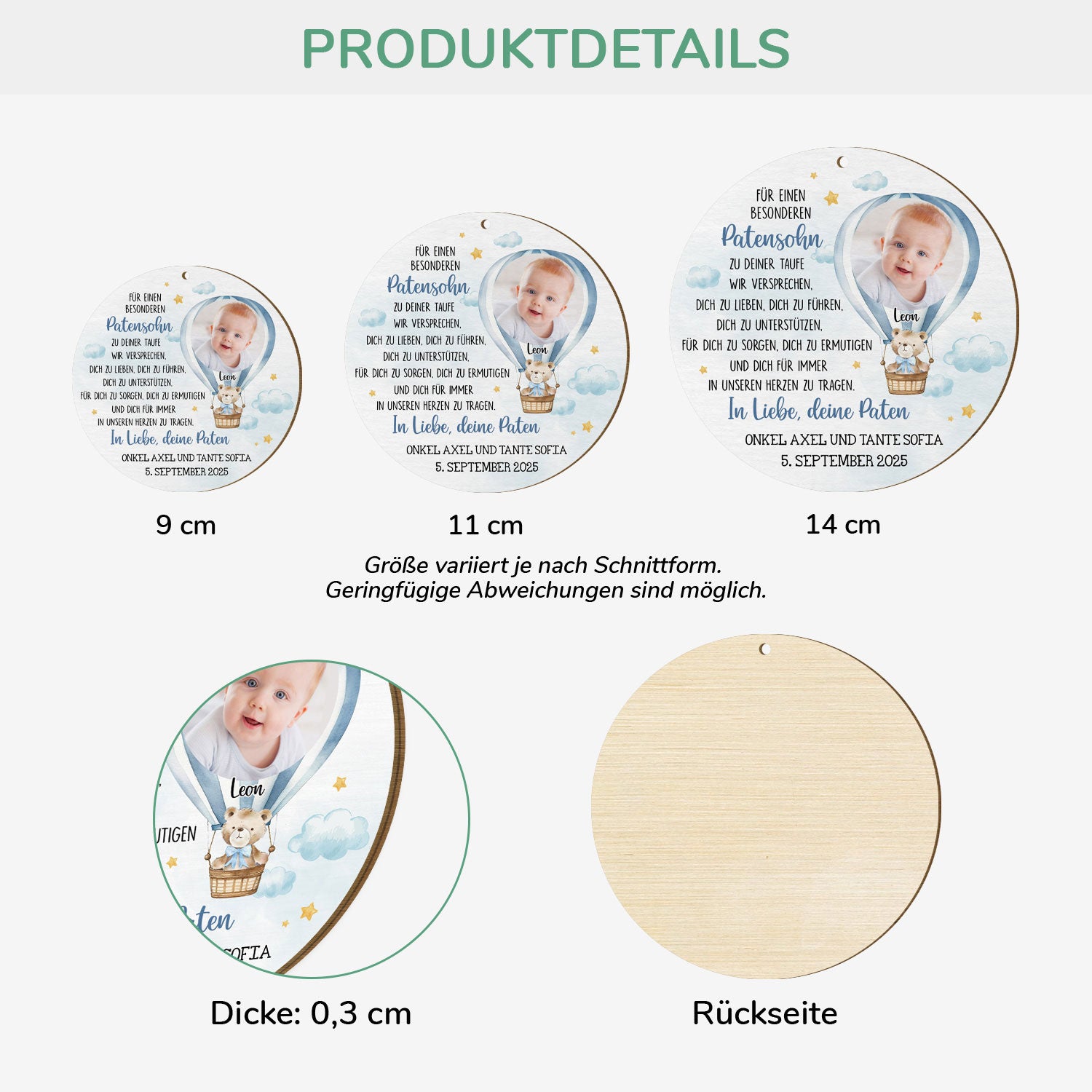 5670OGE3 patentochter patensohn personalisierte 1 schicht holz ornamente mit foto zur taufe 5670O6HAK