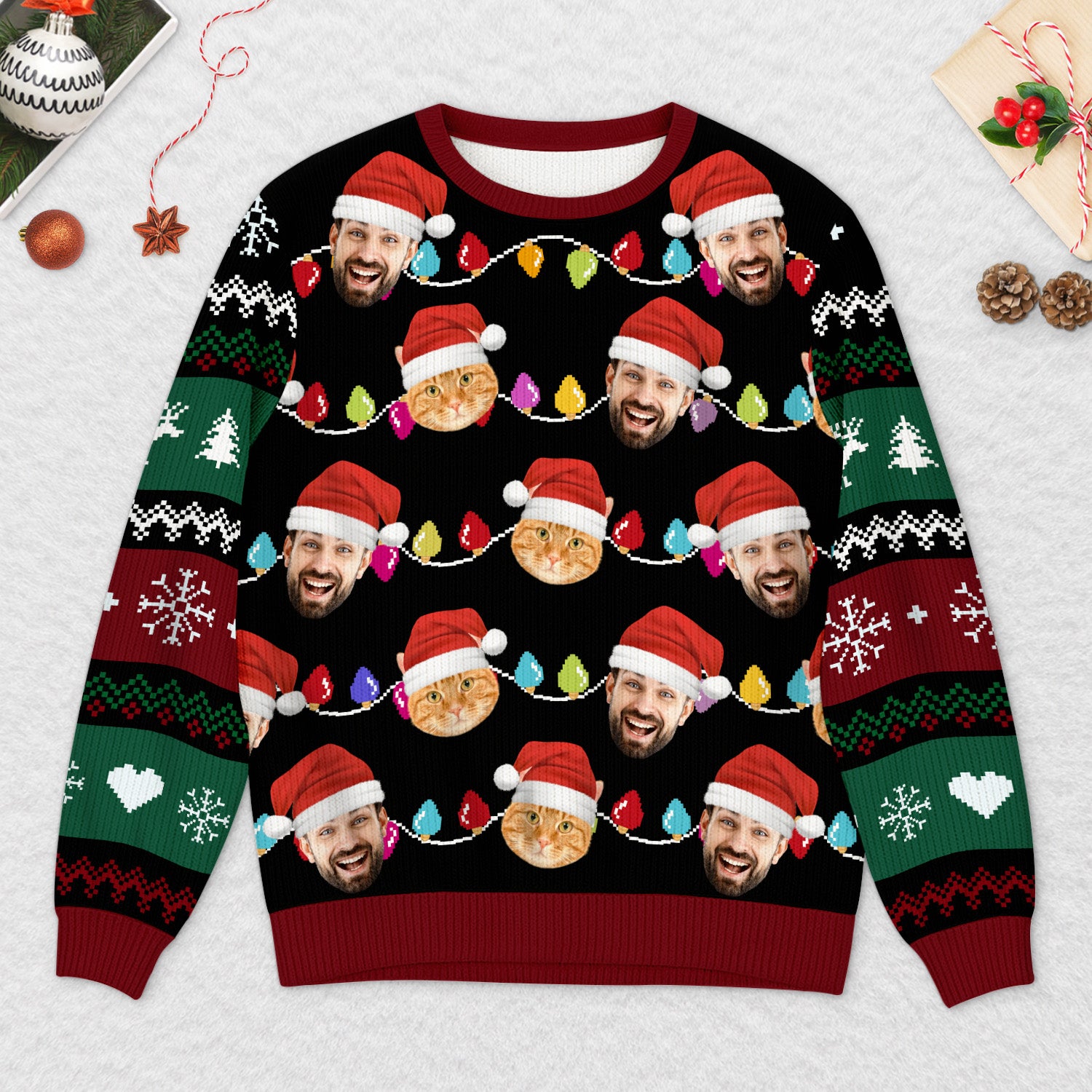 5696WGE2 familie und haustiere mit gesicht weihnachtspullover familie personalisiert_ 5696W3VTI