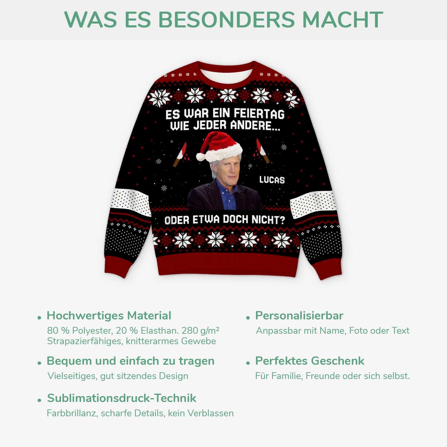 5698WGE5 es war ein feiertag wie jeder andere personalisierter weihnachtspullover_ mit foto 5698WKVCB
