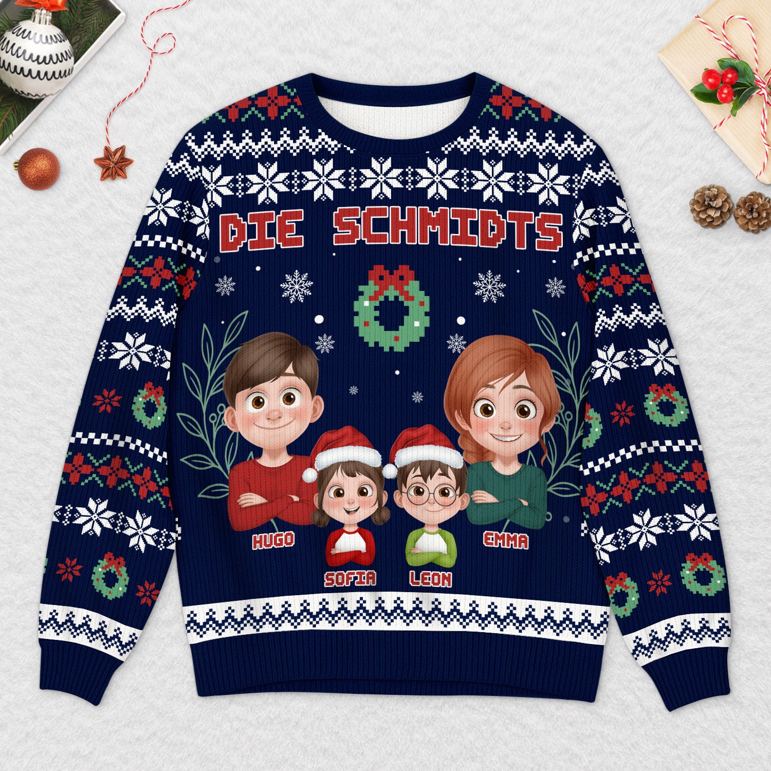 5710WGE3 papa mama und kinder weihnachtspullover familie personalisiert 5710WTVTI
