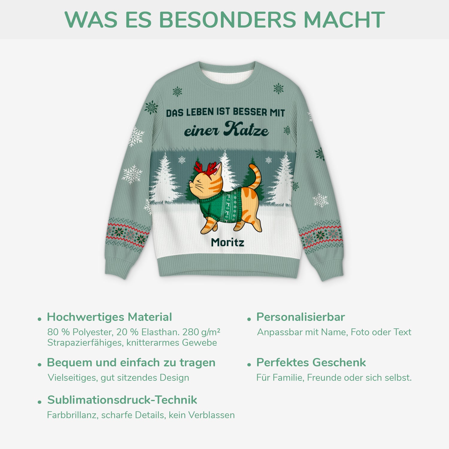 5729WGE5 das leben ist besser mit einer katze weihnachtspullover katze personalisiert_ 5729WTZCD
