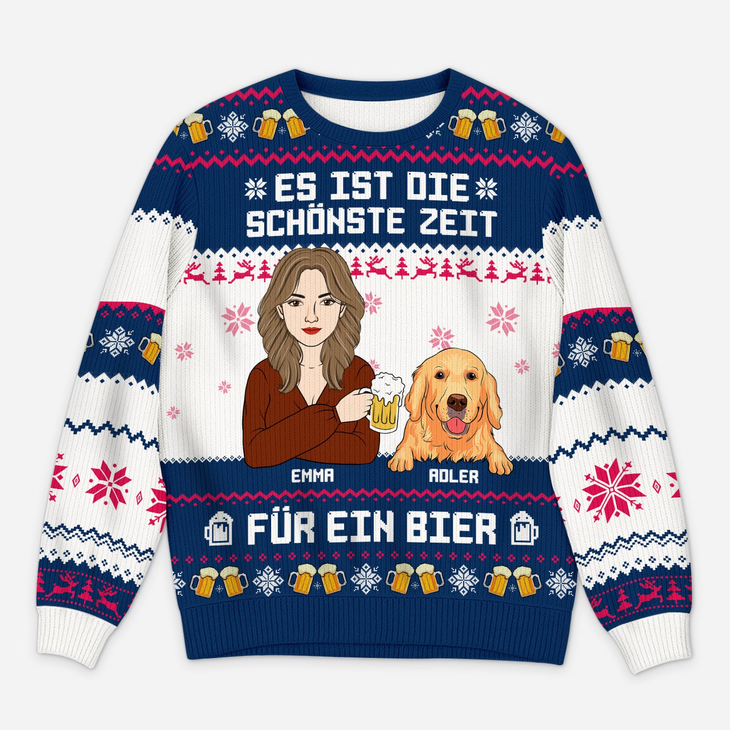 5735WGE1 es ist die schonste zeit fur ein bier weihnachtspullover hund personalisiert damen_ 5735W3IZC