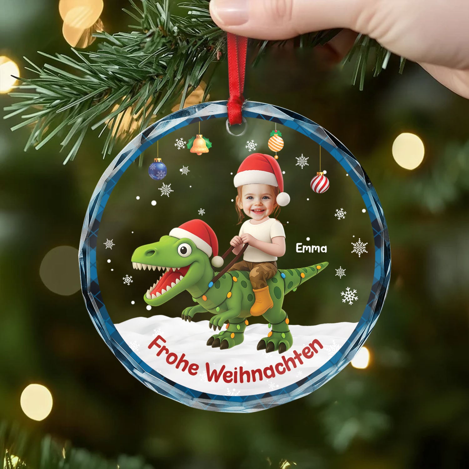 5736OGE2 frohe weihnachten dinosaurier personalisierter weihnachtsschmuck_ glas kinder mit gesicht 5736OKHQK
