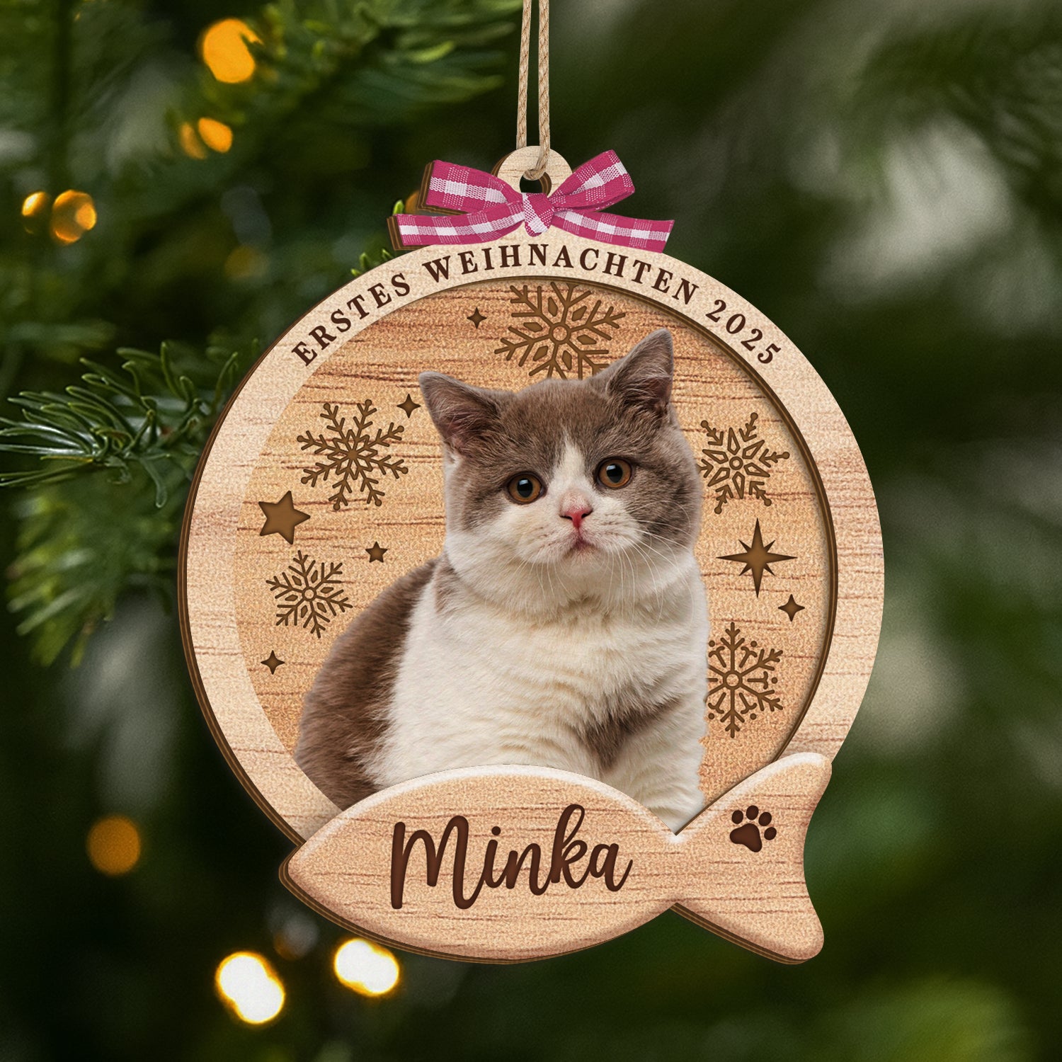 5740OGE1 erstes weihnachten personalisierte 2 schicht holz ornamente weihnachten katze mit foto 5740OTTQD