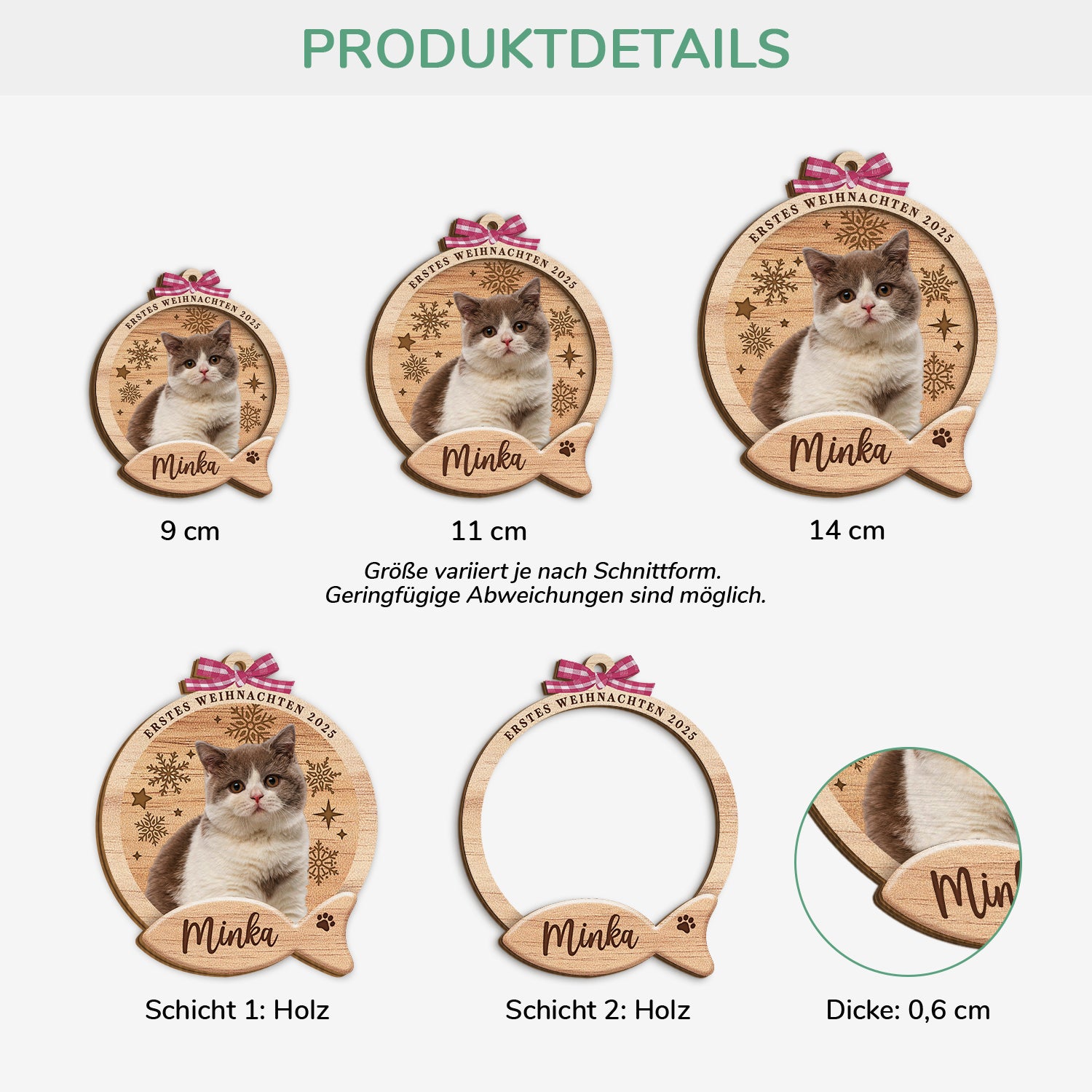 5740OGE3 erstes weihnachten personalisierte 2 schicht holz ornamente weihnachten katze mit foto 5740OTTQD