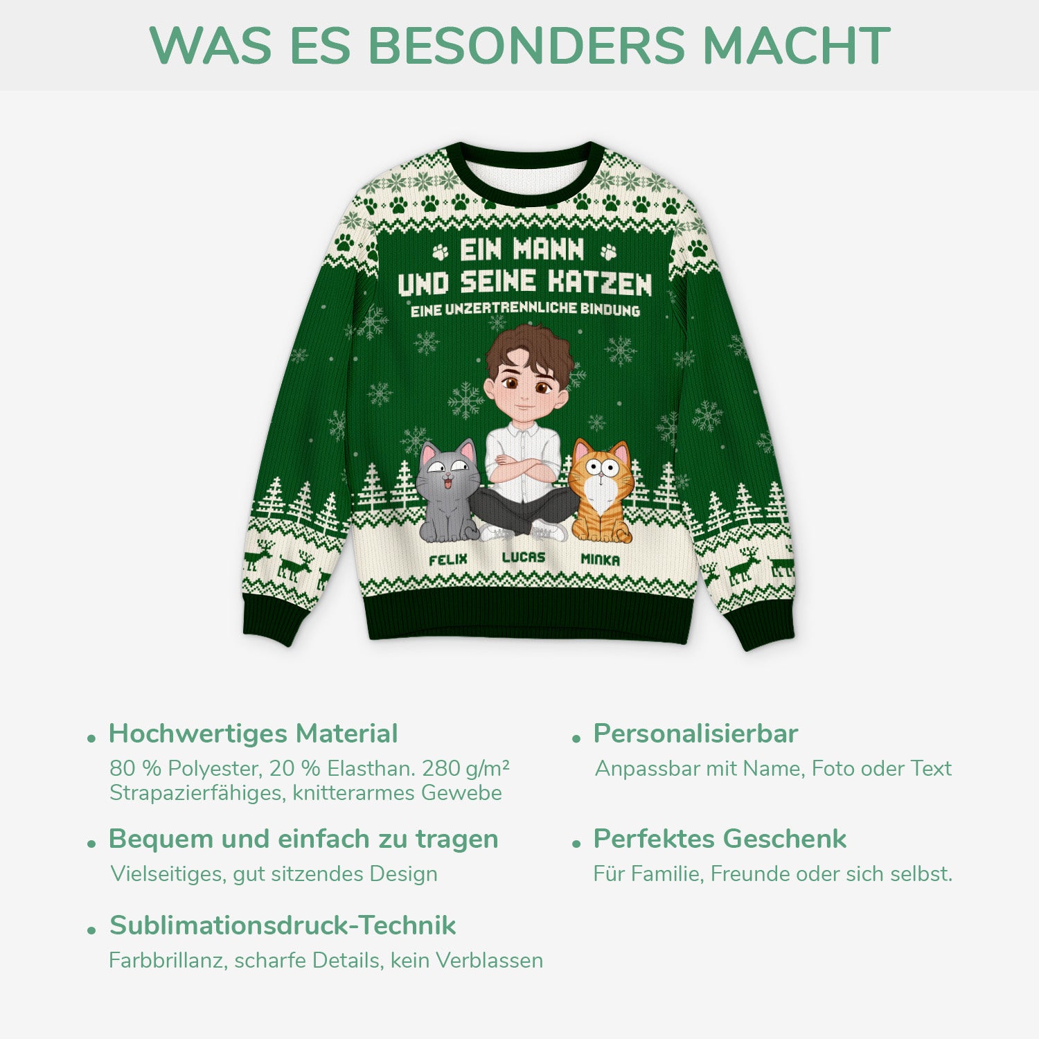 5763WGE5 eine unzertrennliche bindung zwischen mensch katze pfoten weihnachtspullover katze personalisiert_ 5763W8WTD