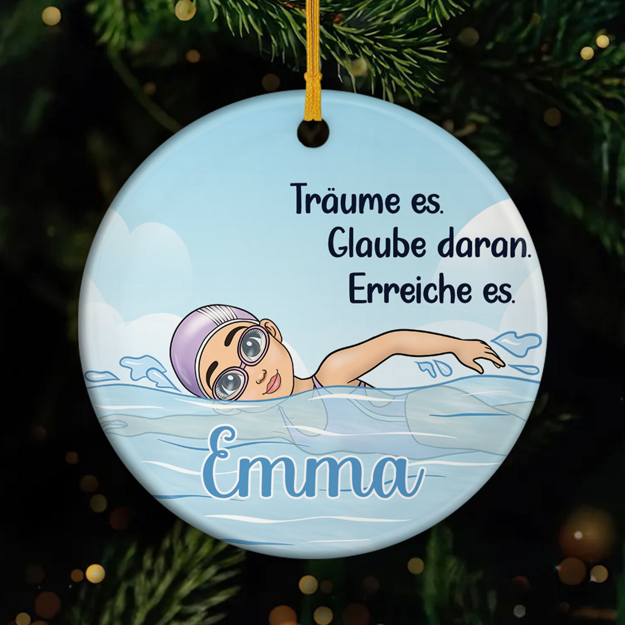 5765OGE1 traume es glaube daran erreiche es schwimmsport personalisierte keramik ornamente fur sportfans 5765OTLQA