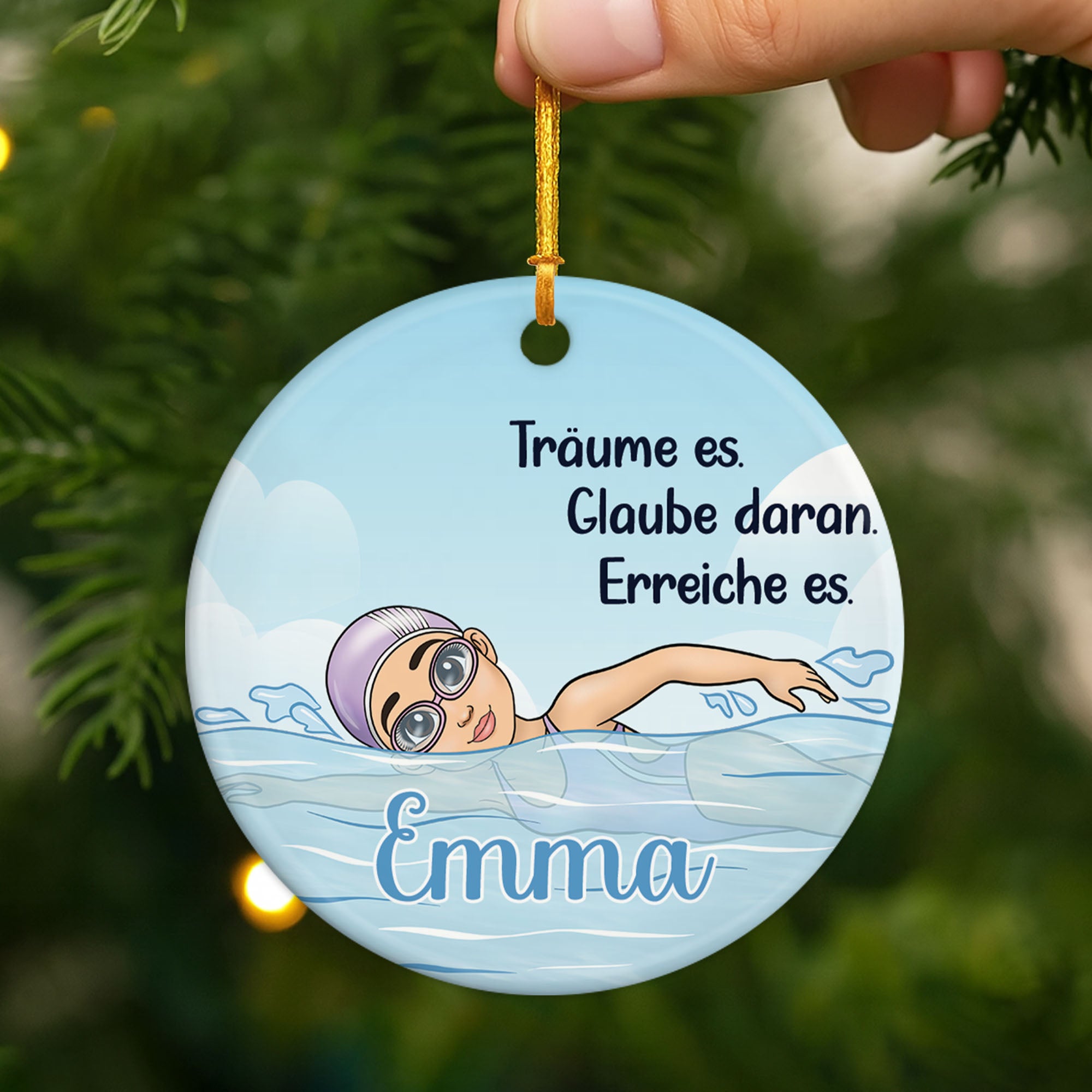 5765OGE2 traume es glaube daran erreiche es schwimmsport personalisierte keramik ornamente fur sportfans 5765OTLQA