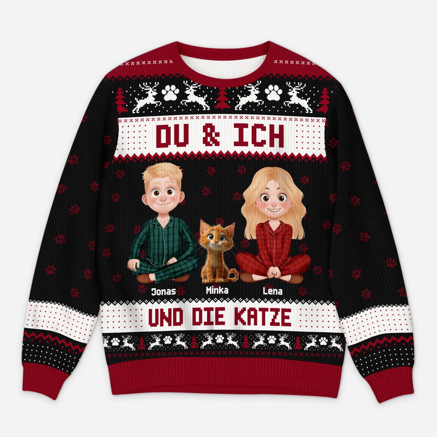 5766WGE1 du ich und die katzen weihnachtspullover katze personalisiert_ paar cartoon 5766WKLZD