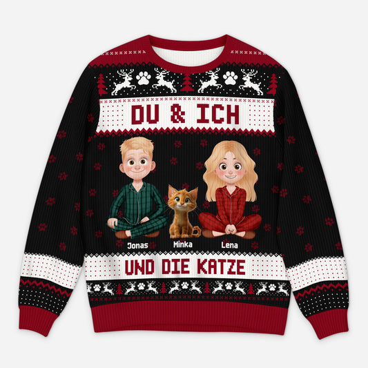 5766WGE1 du ich und die katzen weihnachtspullover katze personalisiert_ paar cartoon 5766WKLZD