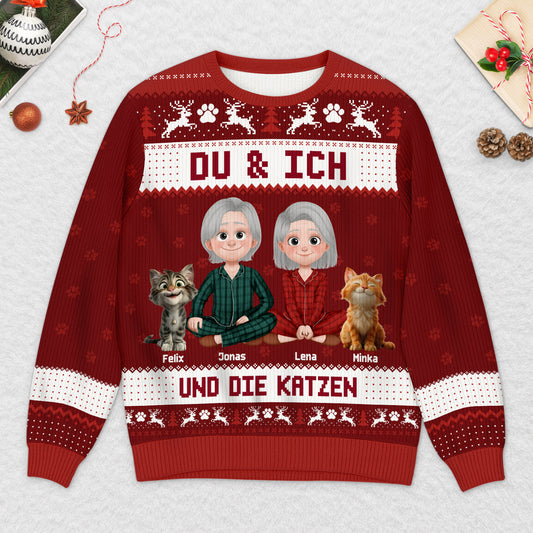 5766WGE2 du ich und die katzen weihnachtspullover katze personalisiert_ paar cartoon 5766WKLZD