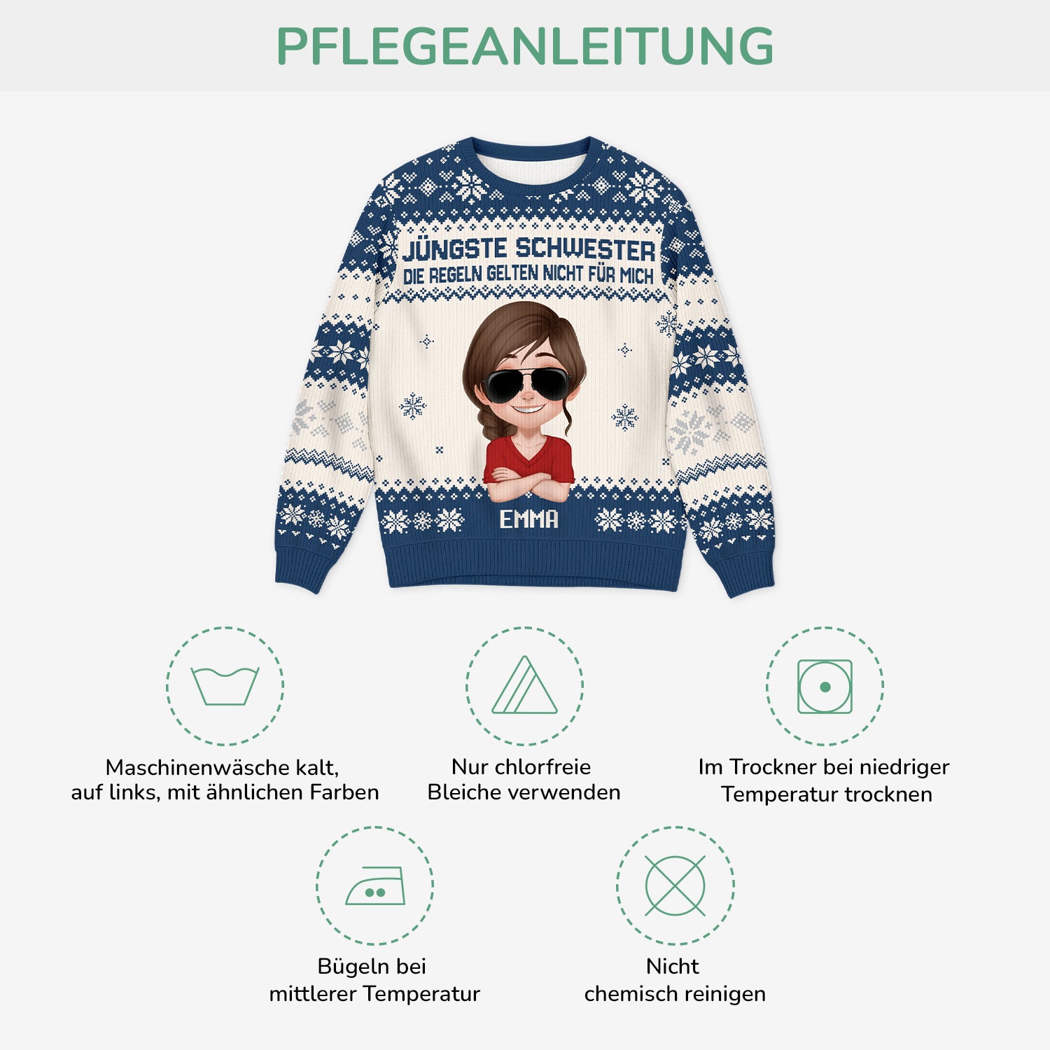 5770WGE4 jungste schwester die regeln gelten nicht fur mich lustiger weihnachtspulli personalisiert geschwister 5770W8VNA