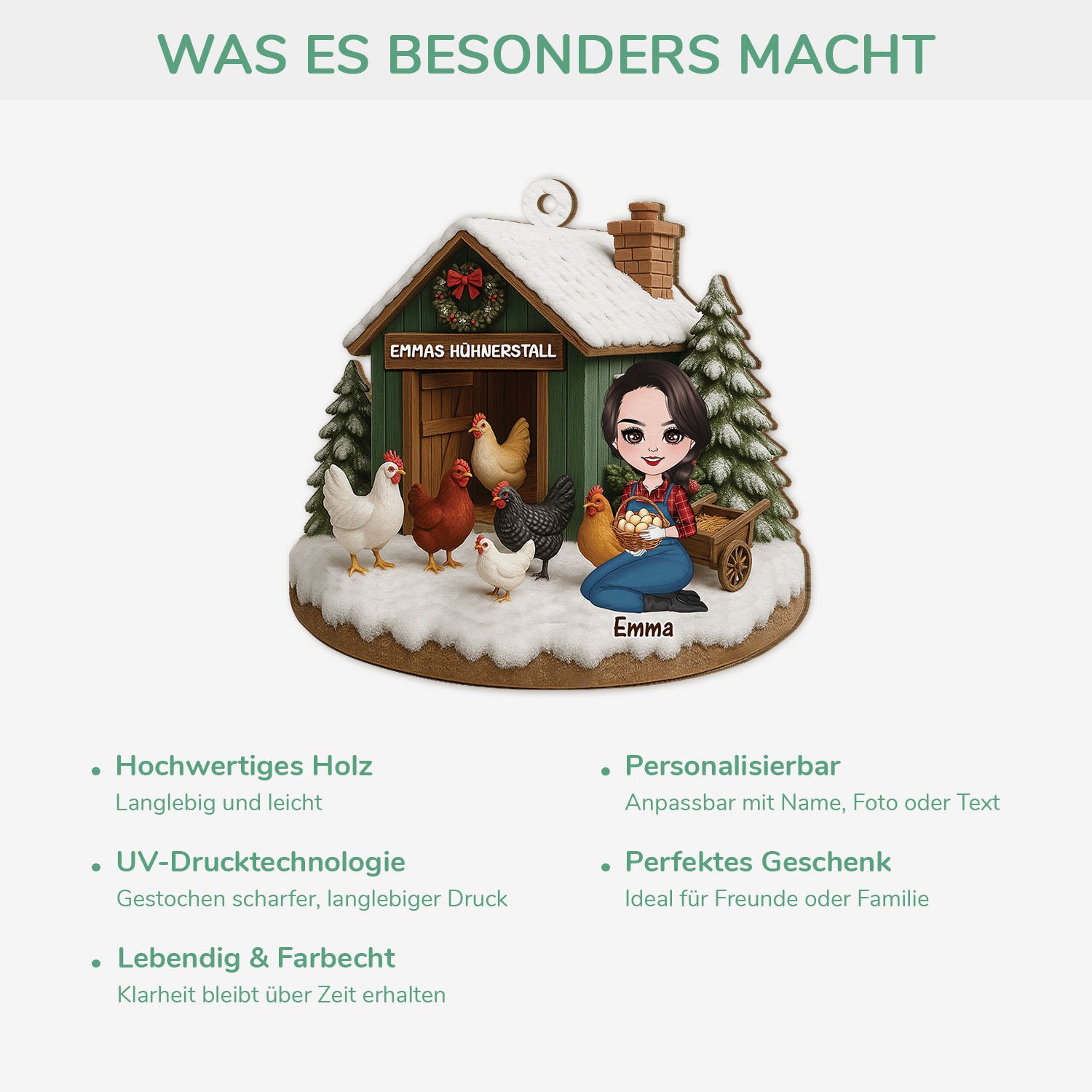 5776OGE4 huhnerstall personalisierte 1 schicht holz ornamente weihnachten frau huhn 5776O3VQA