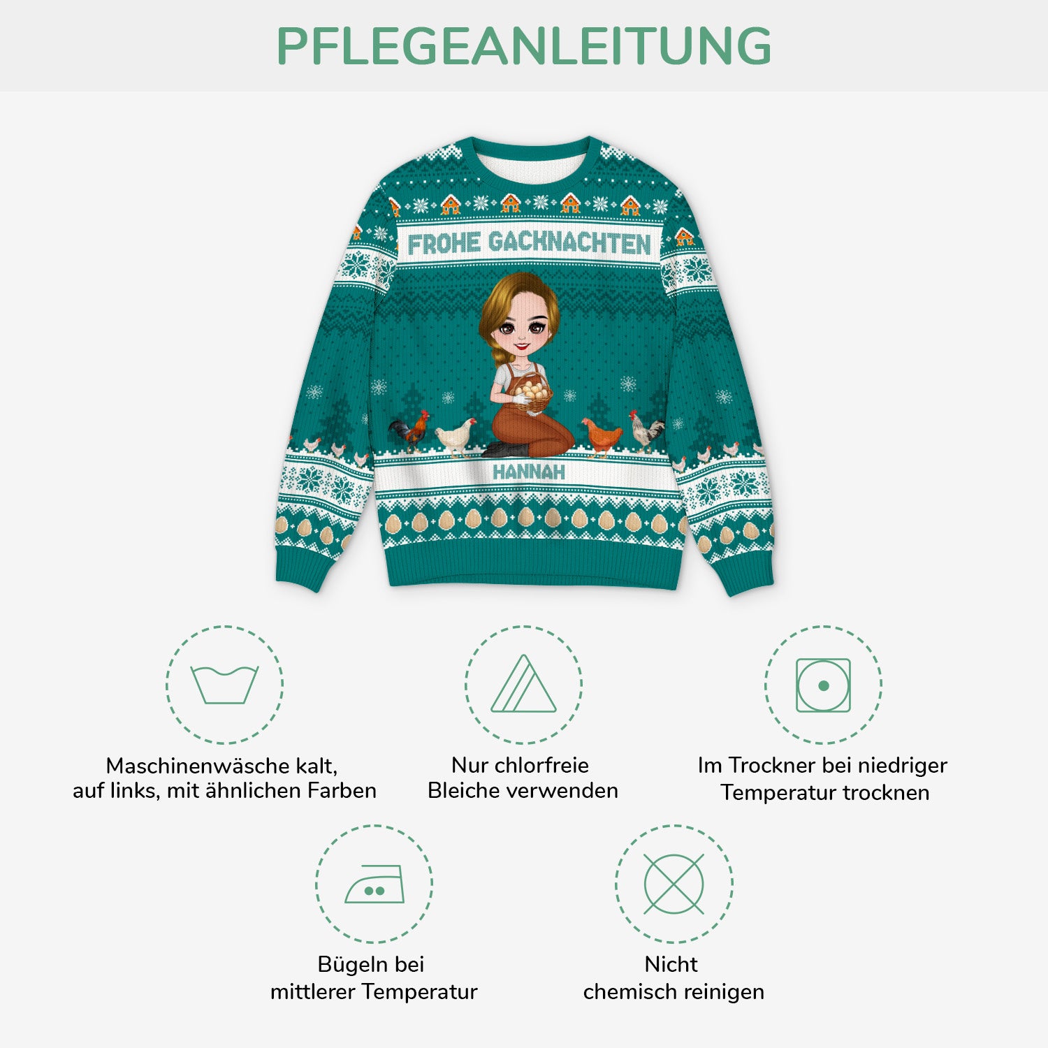 5777WGE4 frohe gacknachten personalisierter weihnachtspullover frau huhn 5777W3TMA