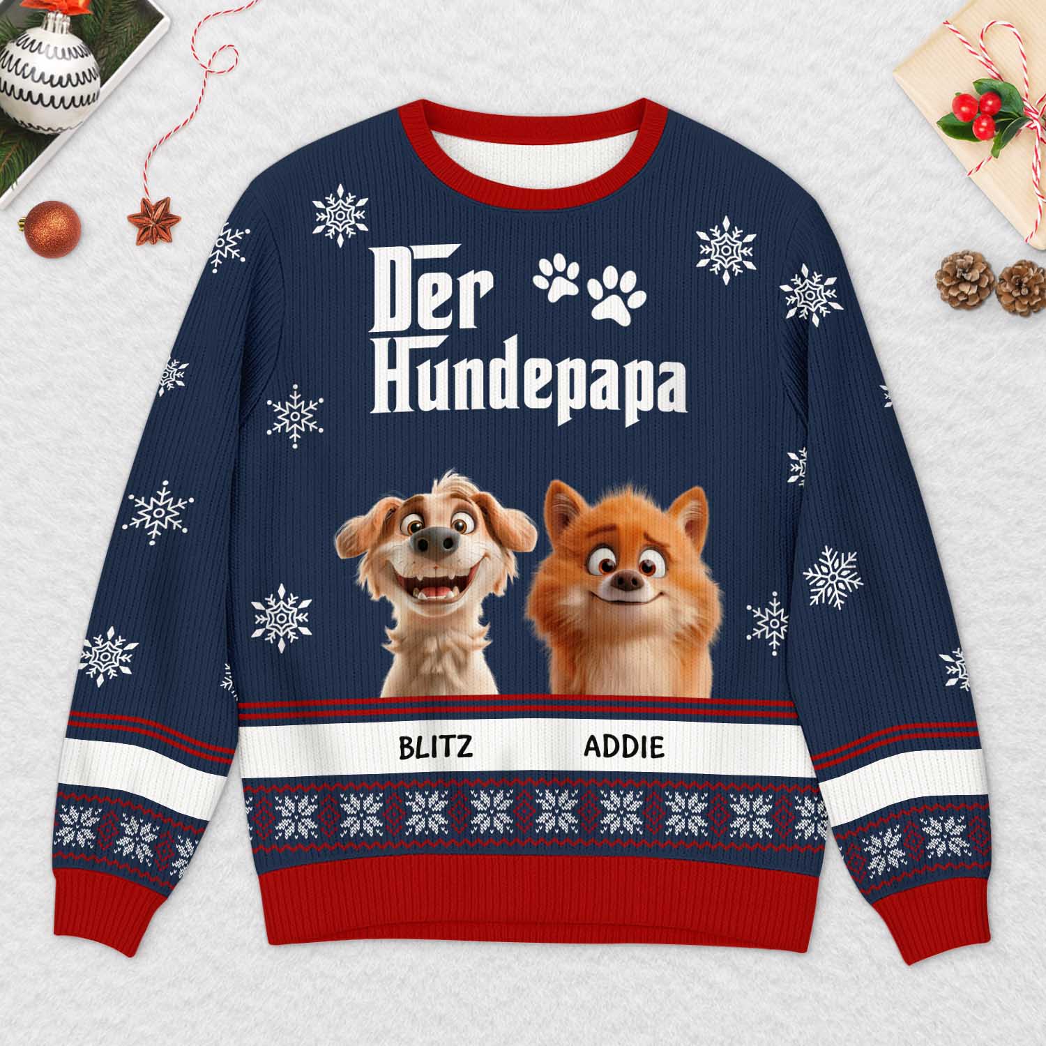 5782WGE2 der hundepapa weihnachtspullover hund personalisiert_ 5782WKFCC