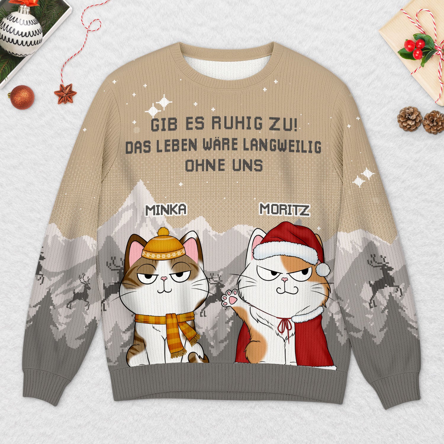 5784WGE2 ohne katze ist das leben eben doch langweilig weihnachtspullover katze personalisiert_ 5784WTLQD
