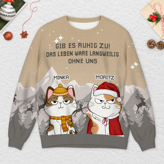 5784WGE2 ohne katze ist das leben eben doch langweilig weihnachtspullover katze personalisiert_ 5784WTLQD