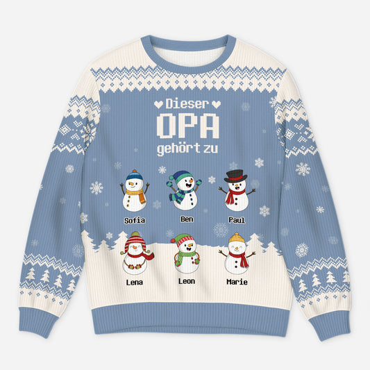 5791WGE1 dieser opa papa gehort zu schneemann personalisierter weihnachtspullover_ opa papa 5791WKZNB