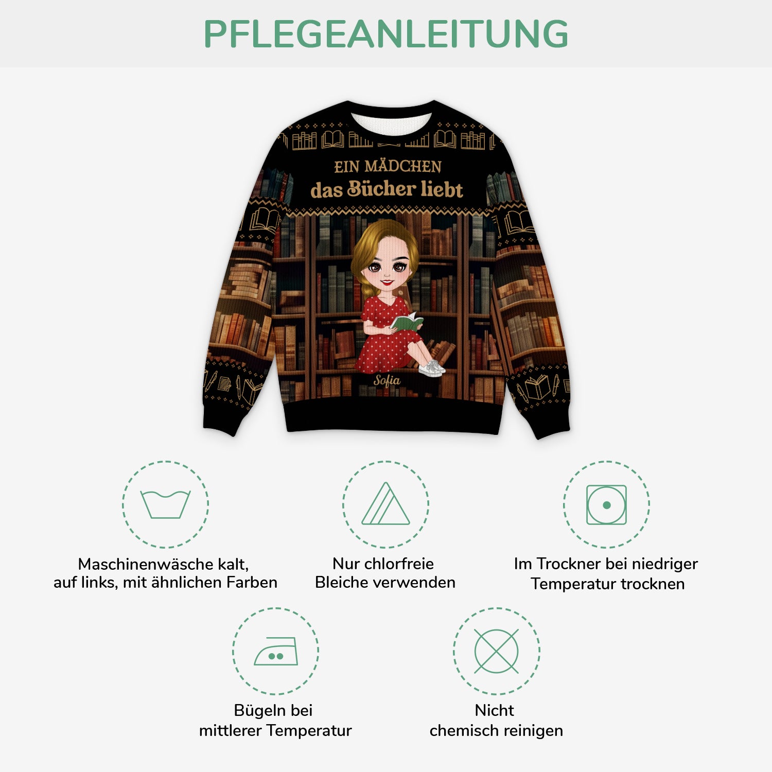 5814WGE4 ein madchen die bucher liebt weihnachtspullover damen personalisiert leseratten 5814WKMZA