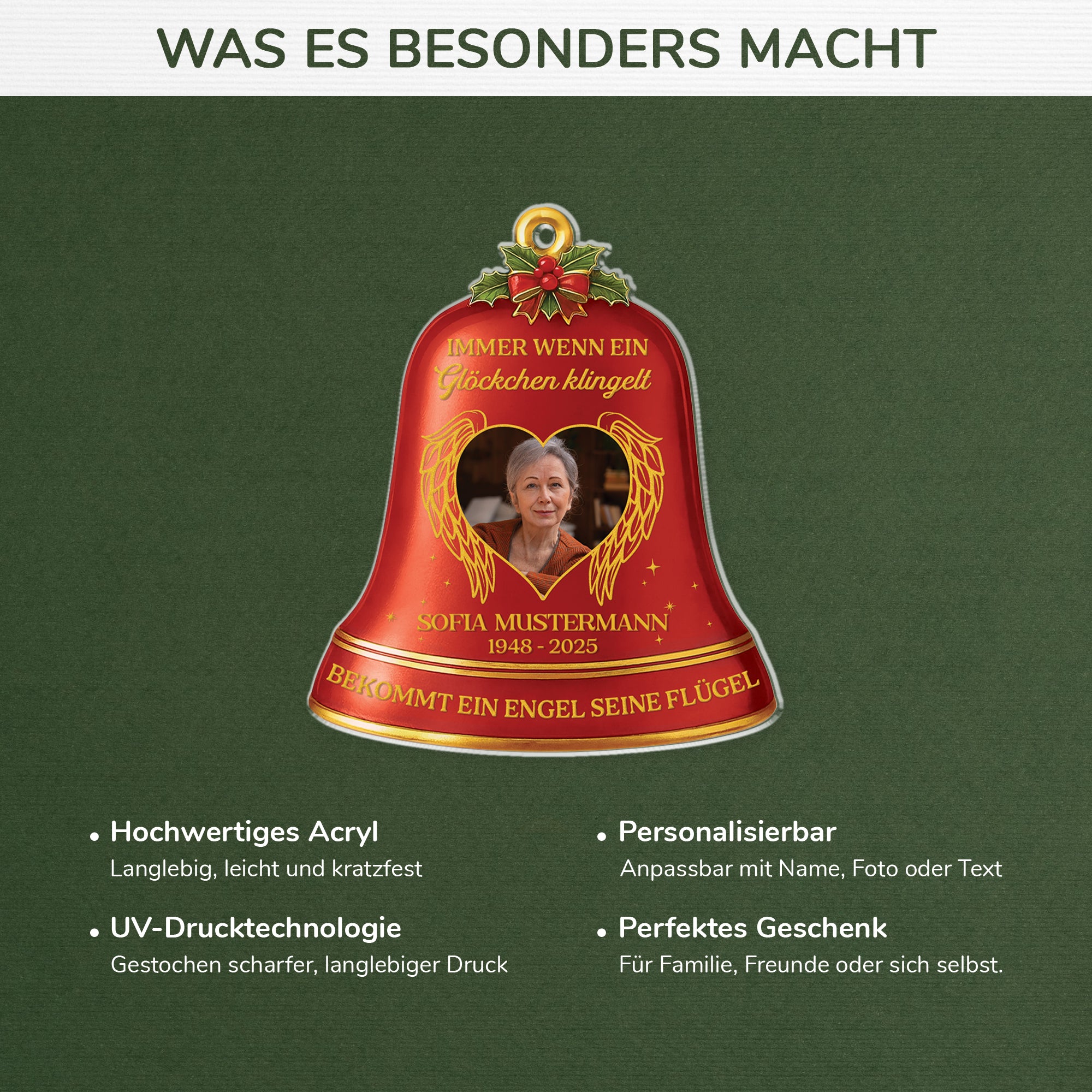 5815OGE4 immer wenn ein glockchen klingelt personalisierter weihnachtsschmuck acryl mit foto zur erinnerung 5815O6VZAc