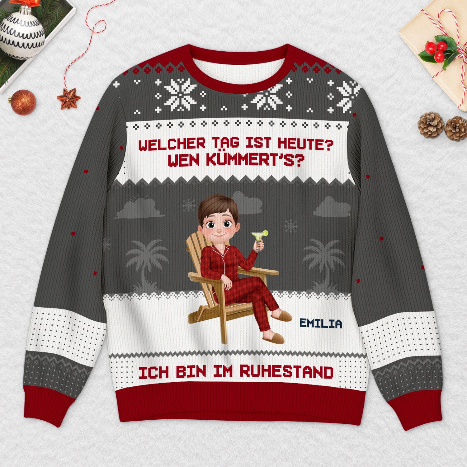 5829WGE2 ich bin im ruhestand ich muss nix ich will nix personalisierter weihnachtspullover rente lustig 5829W6QCA