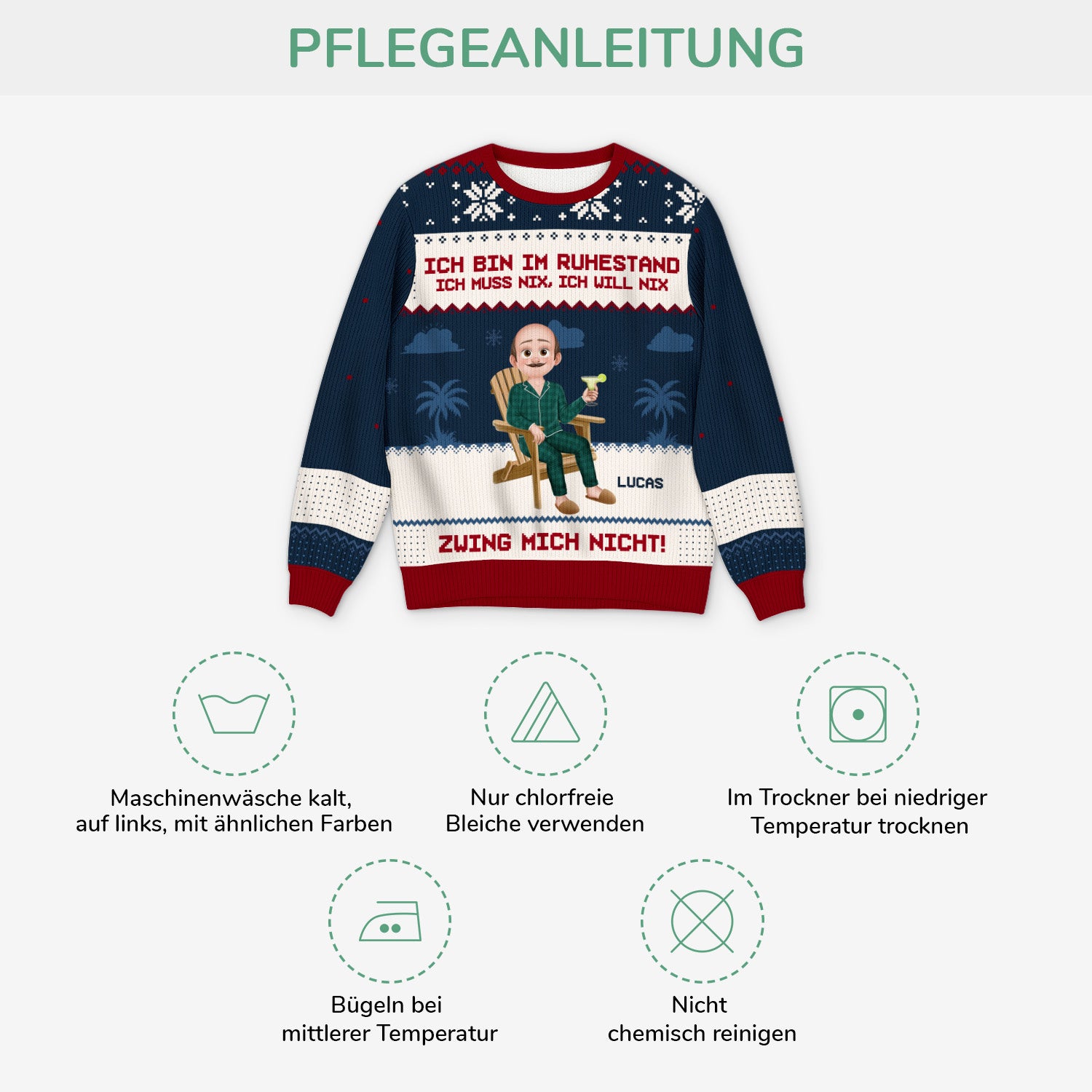 5829WGE4 ich bin im ruhestand ich muss nix ich will nix personalisierter weihnachtspullover rente lustig 5829W6QCA