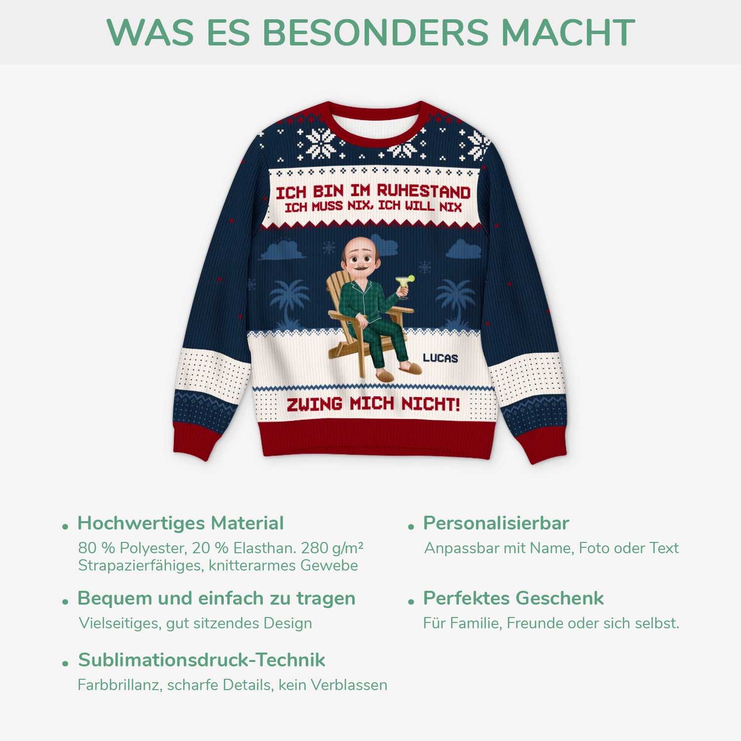 5829WGE5 ich bin im ruhestand ich muss nix ich will nix personalisierter weihnachtspullover rente lustig 5829W6QCA