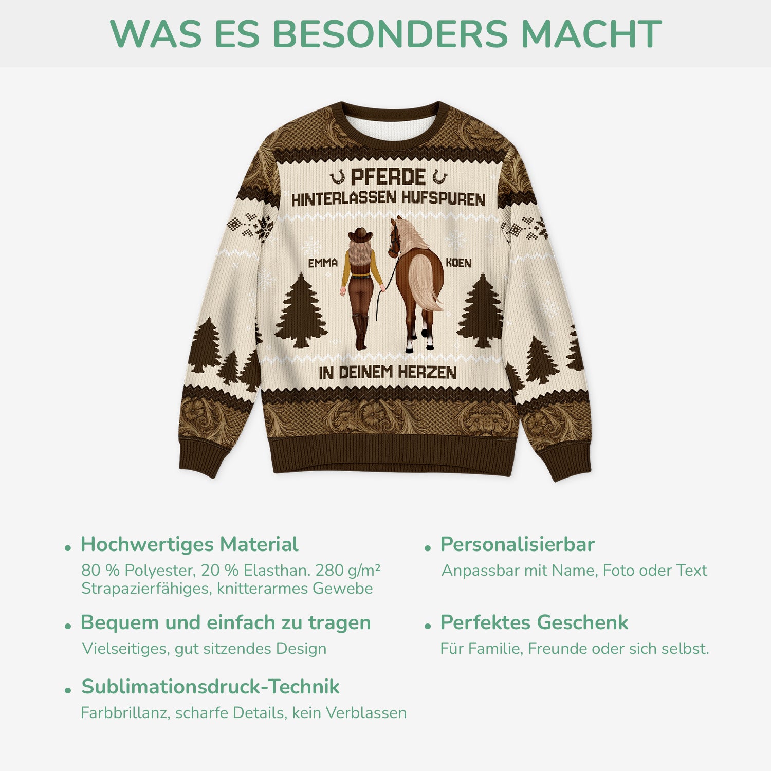 5830WGE5 pferde hinterlassen hufspuren in deinem herzen personalisierter weihnachtspullover pferd 5830W6TNA