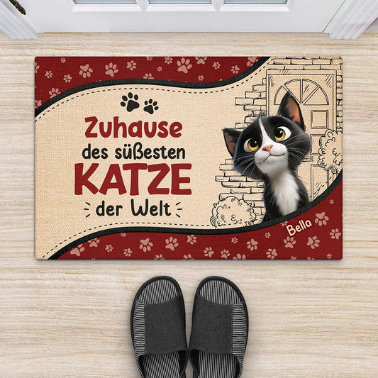 5872DGE2 zuhause der sussesten katzen der welt fussmatte katzen personalisiert 5872D8LZD_1