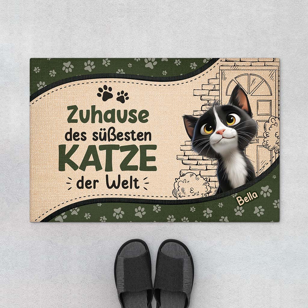 5872DGE2 zuhause der sussesten katzen der welt fussmatte katzen personalisiert 5872D8LZD_2