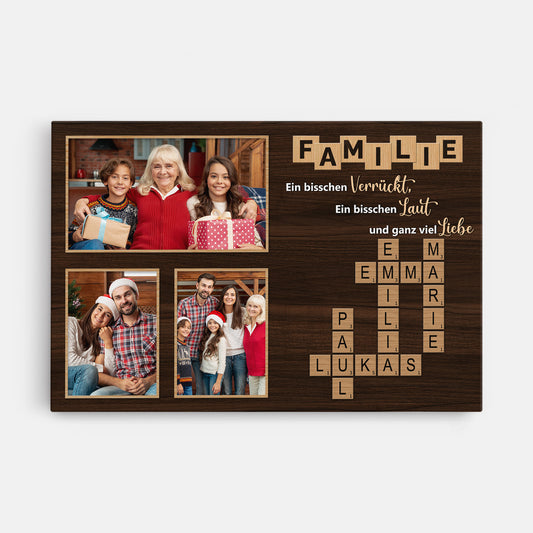 5904CGE1 familie etwas verruckt etwas laut und ganz viel liebe personalisierte kreuzwortratsel leinwand mit foto 5904C3TQI