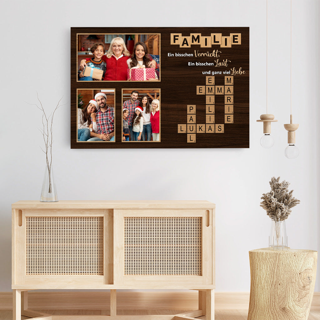 5904CGE3 familie etwas verruckt etwas laut und ganz viel liebe personalisierte kreuzwortratsel leinwand mit foto 5904C3TQI