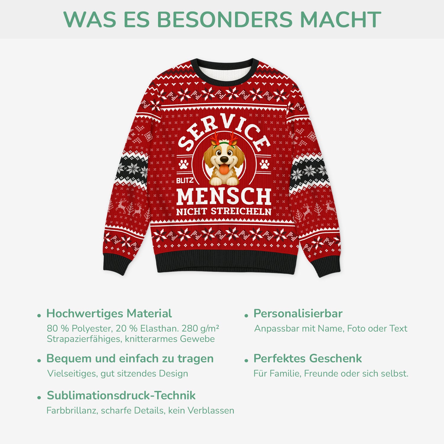 5943WGE5 service mensch nicht streicheln weihnachtspullover hund personalisiert 5943WKKNC