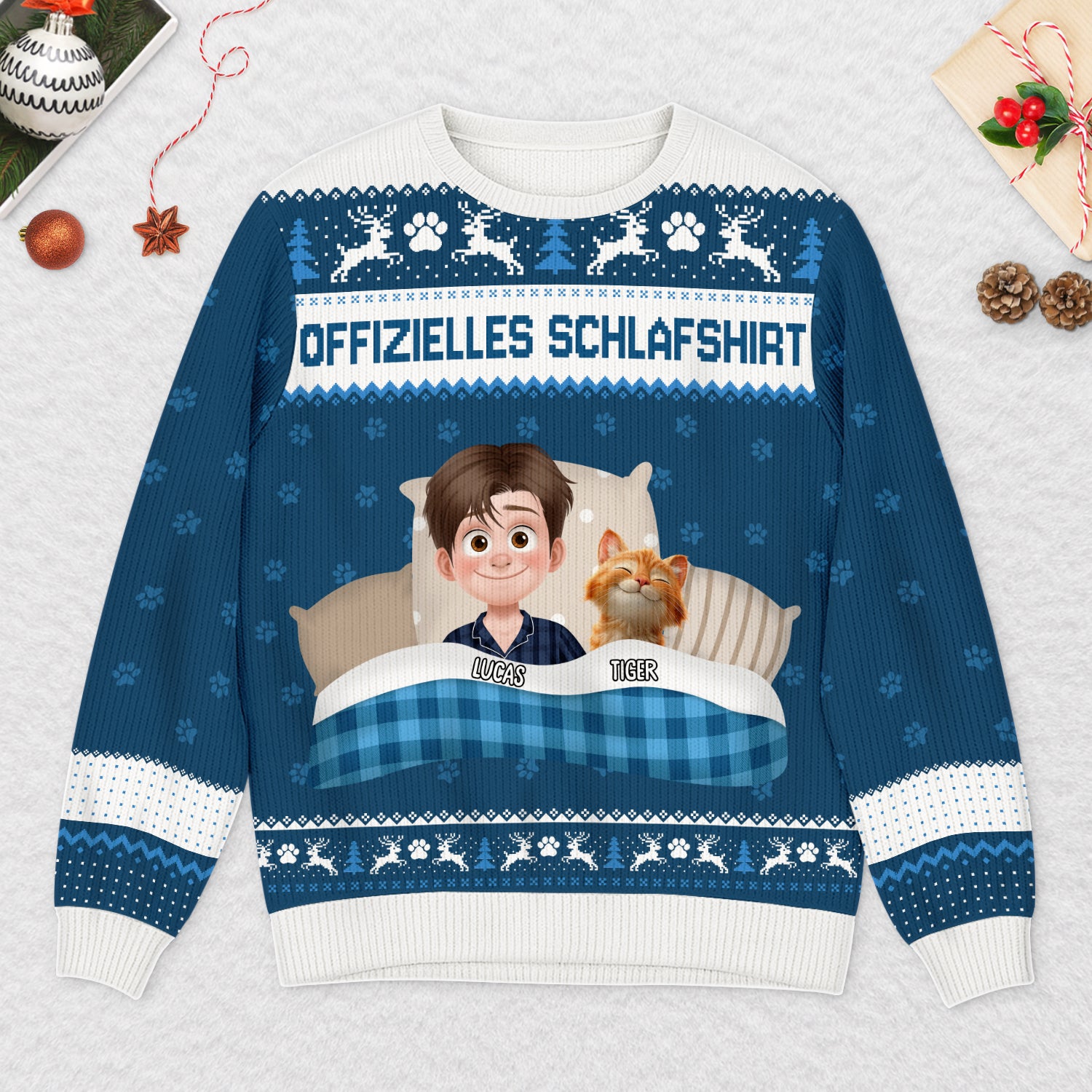 5947WGE2 offizielles schlafshirt weihnachtspullover katze personalisiert 5947WKLND