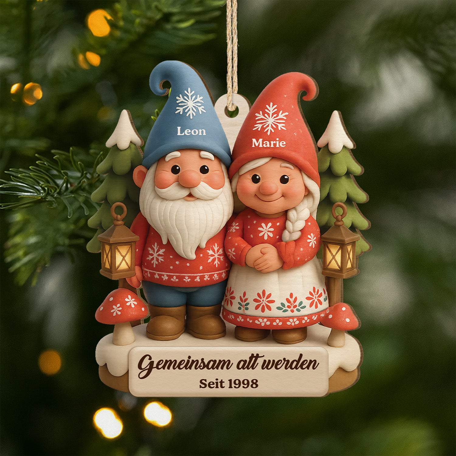 5953OGE1 3d druck effekt gemeinsam alt werden seit personalisierte 1 schicht holz ornamente weihnachten gnom paare 5953OKM5G