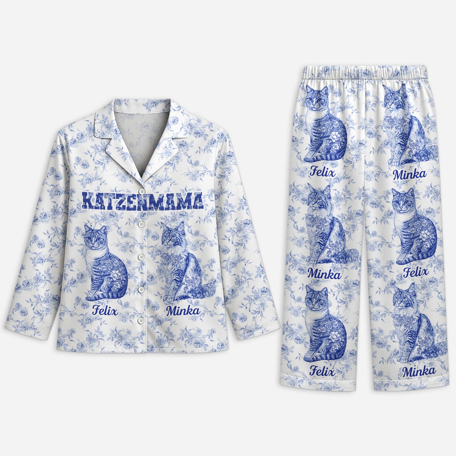 5970VGE1 katzenmama toile de jouy personalisierte pyjama_s katze 5970VKMTD