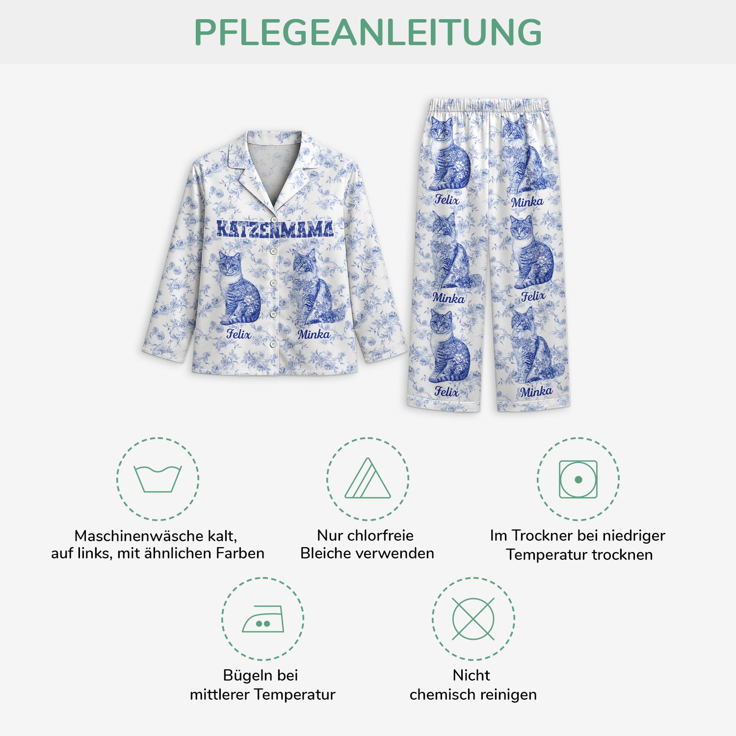 5970VGE4 katzenmama toile de jouy personalisierte pyjama_s katze 5970VKMTD