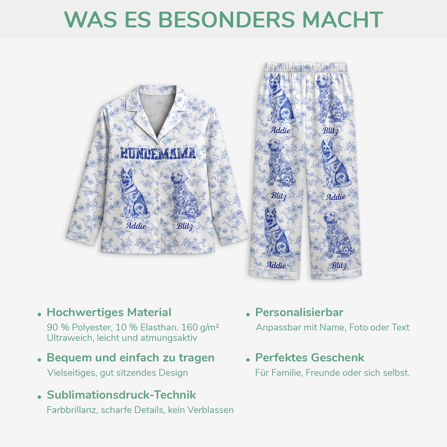 5970VGE5 hundemama toile de jouy personalisierte pyjamas hund 5970VKMTC