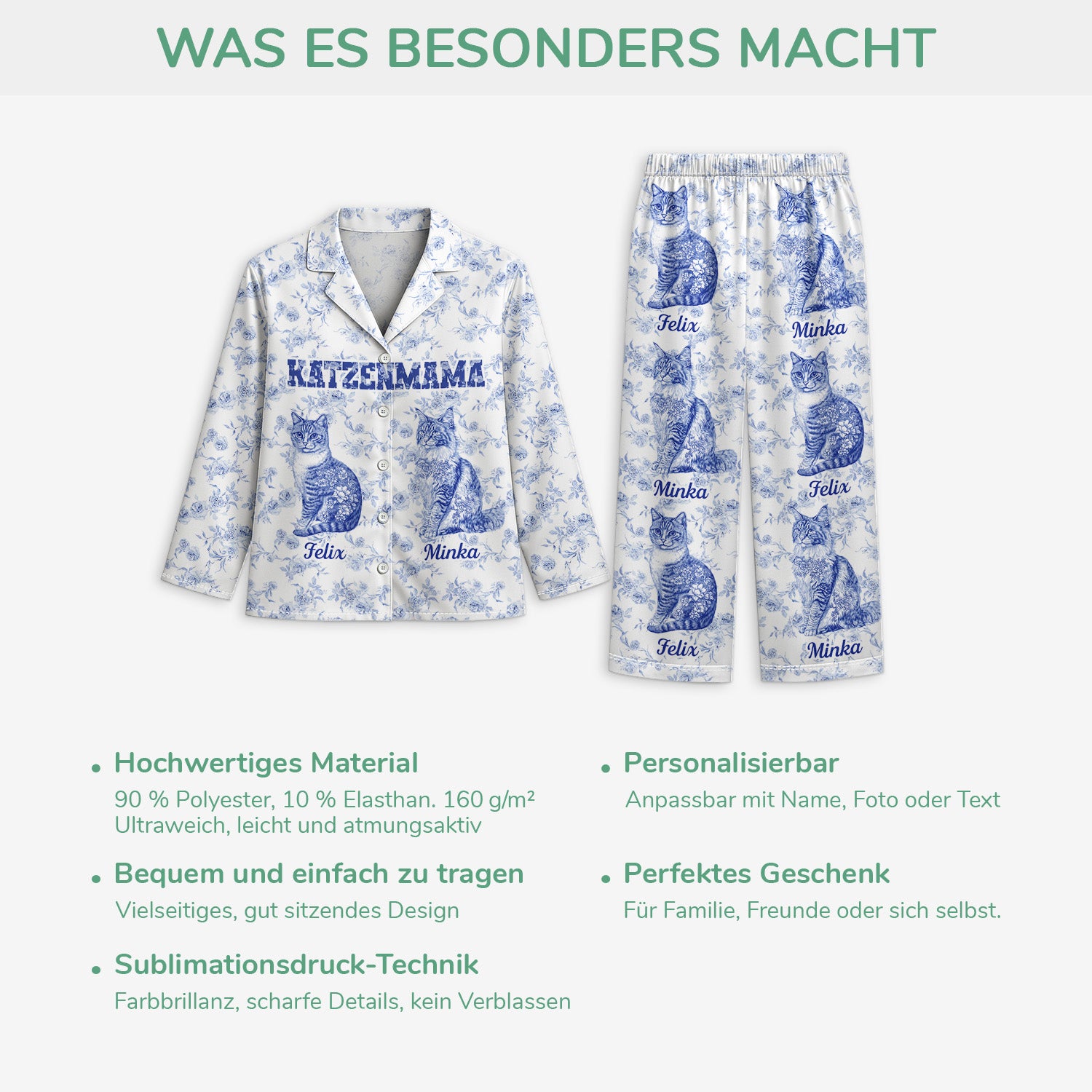 5970VGE5 katzenmama toile de jouy personalisierte pyjama_s katze 5970VKMTD