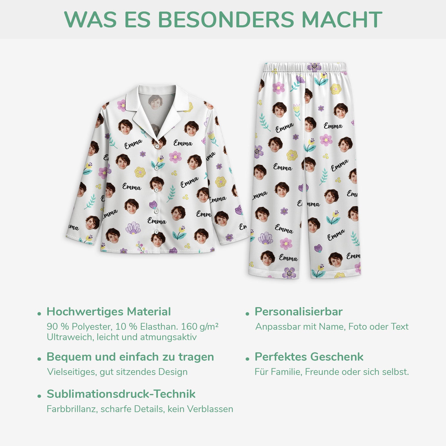 6014VGE5 blumen mit gesicht personalisierte pyjama damen_ 6014V3ZTA