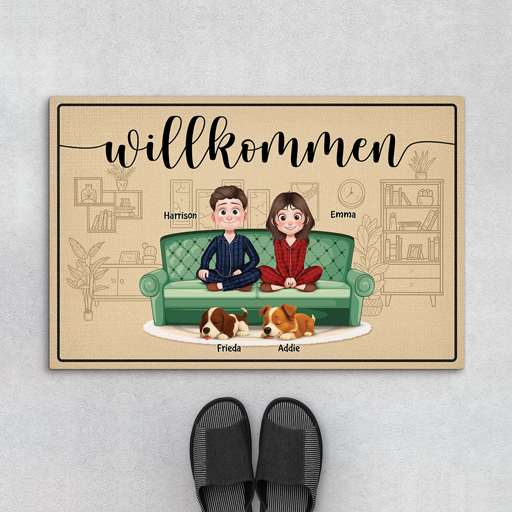 6039DGE1 herzlich willkommen cartoon fussmatte personalisiert hund_ 6039D6HNC