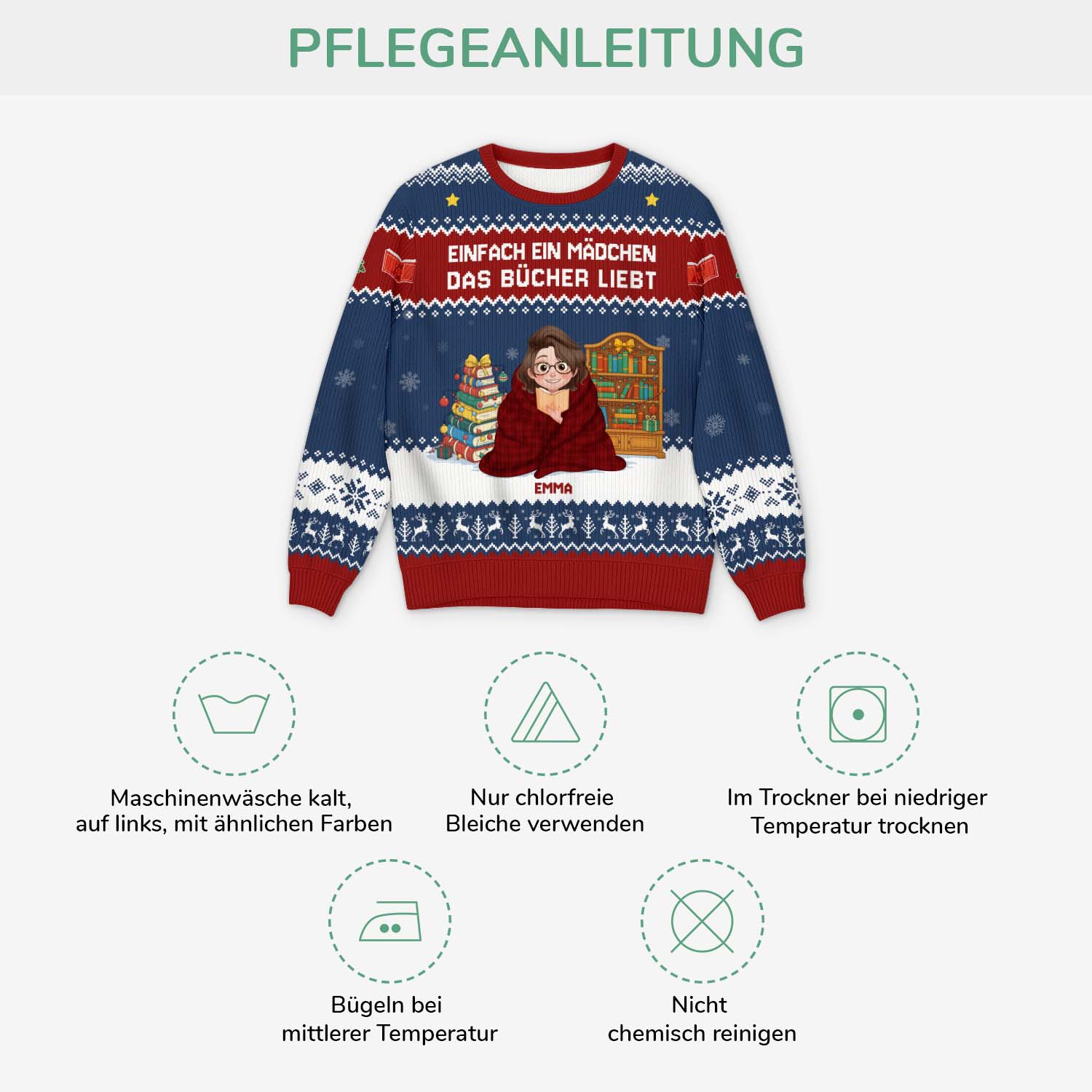 6044WGE4 einfach ein madchen das bucher liebt personalisierter weihnachtspullover_ leseratten_ frauen manner 6044W6QNA