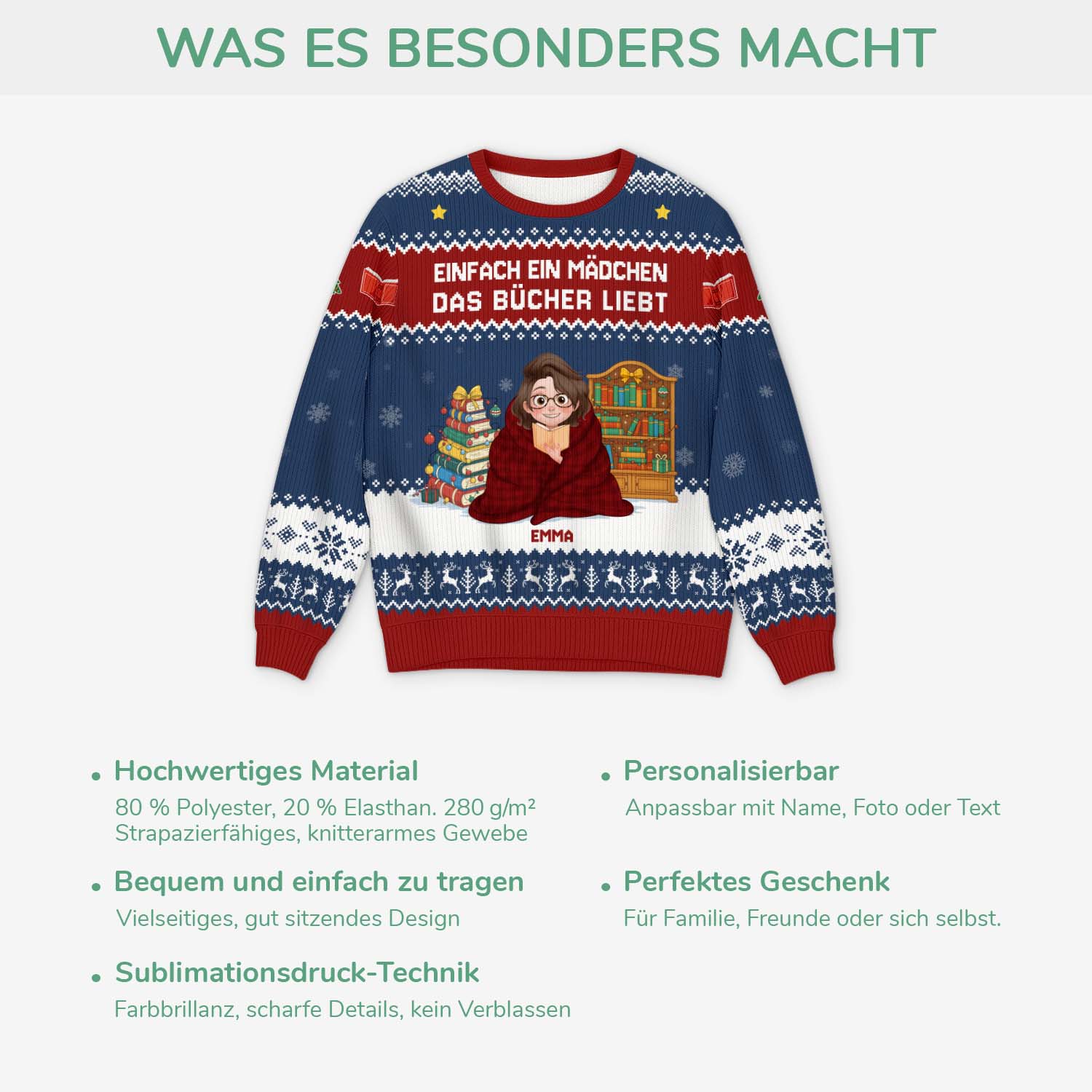6044WGE5 einfach ein madchen das bucher liebt personalisierter weihnachtspullover_ leseratten_ frauen manner 6044W6QNA