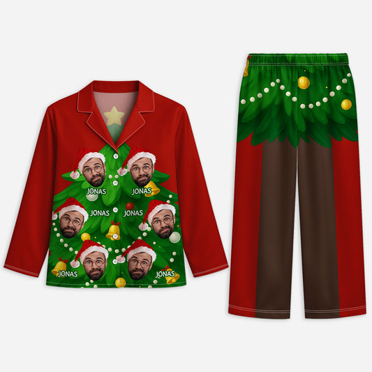 6054VGE1 weihnachtsbaum mit gesicht lustiger pyjama personalisiert_ damen und herren 6054VKHNB