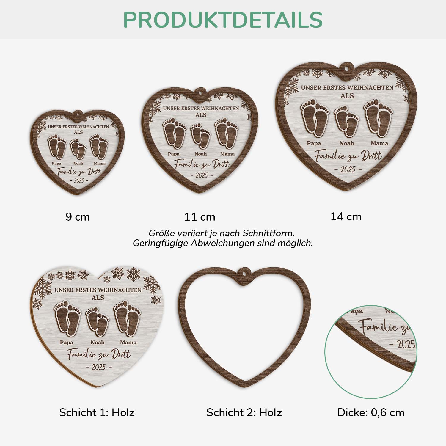 6076OGE3 unser erstes weihnachten als familie fussabdruck personalisierte 2 schicht holz ornamente 6076O6MNI